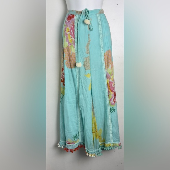 Ranees wide leg floral, Indian cotton and crochet pants with tassels - Picture 1 of 5